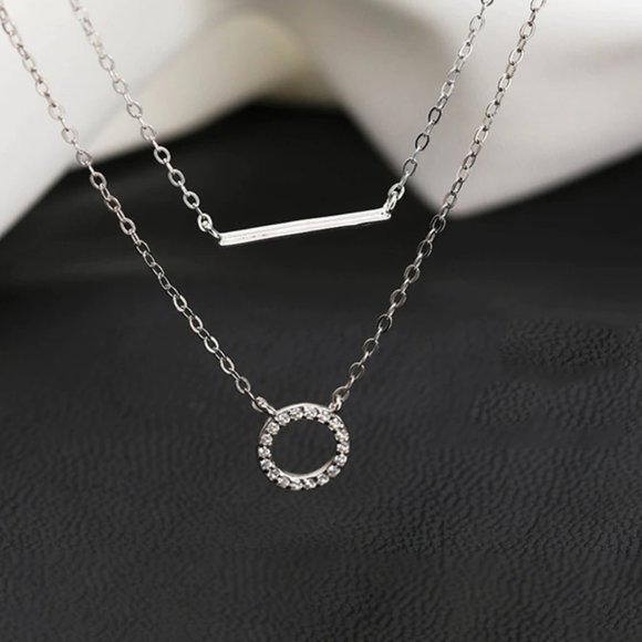 NEW Silver/Rose Gold Simple Zircon Circle Necklace - Picture 5 of 6